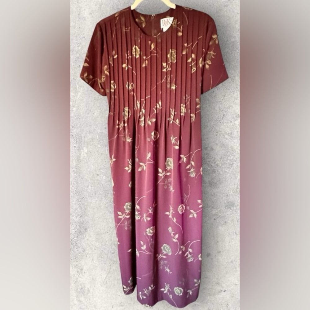 Vintage R+K Originals Womens Floral Midi Dress Short Sleeve Cottage-core Size 6